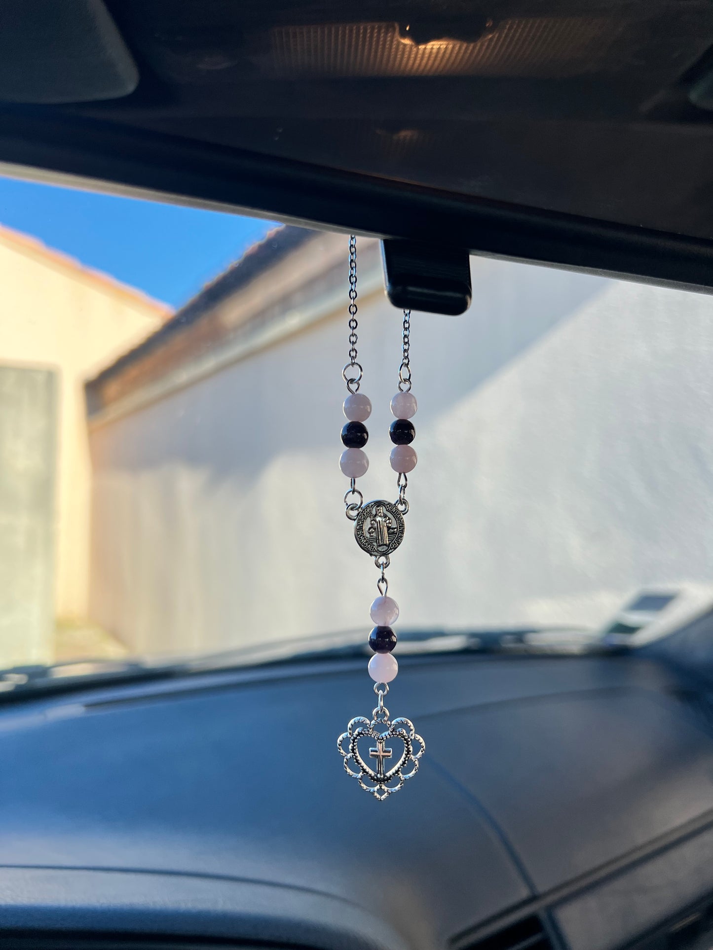 Suspension Voiture Lumière Quartz Rose et Améthyste